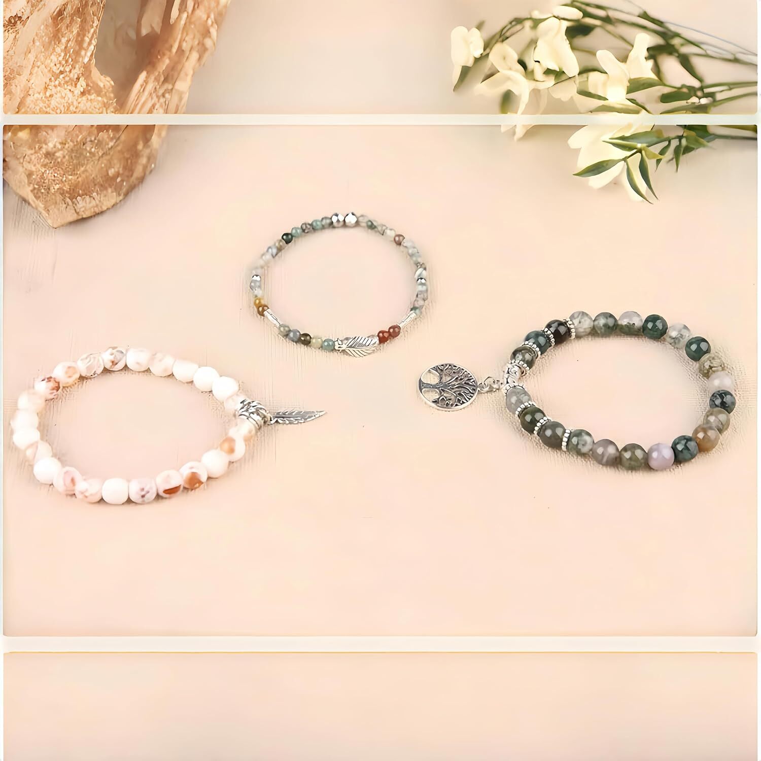 Attract Prosperity Beaded Bracelets for Women Healing Stone Crystal Bracelets Tree of Life Bracelet Yoga Stretch Chakra Bracelet Set Jewelry Gifts