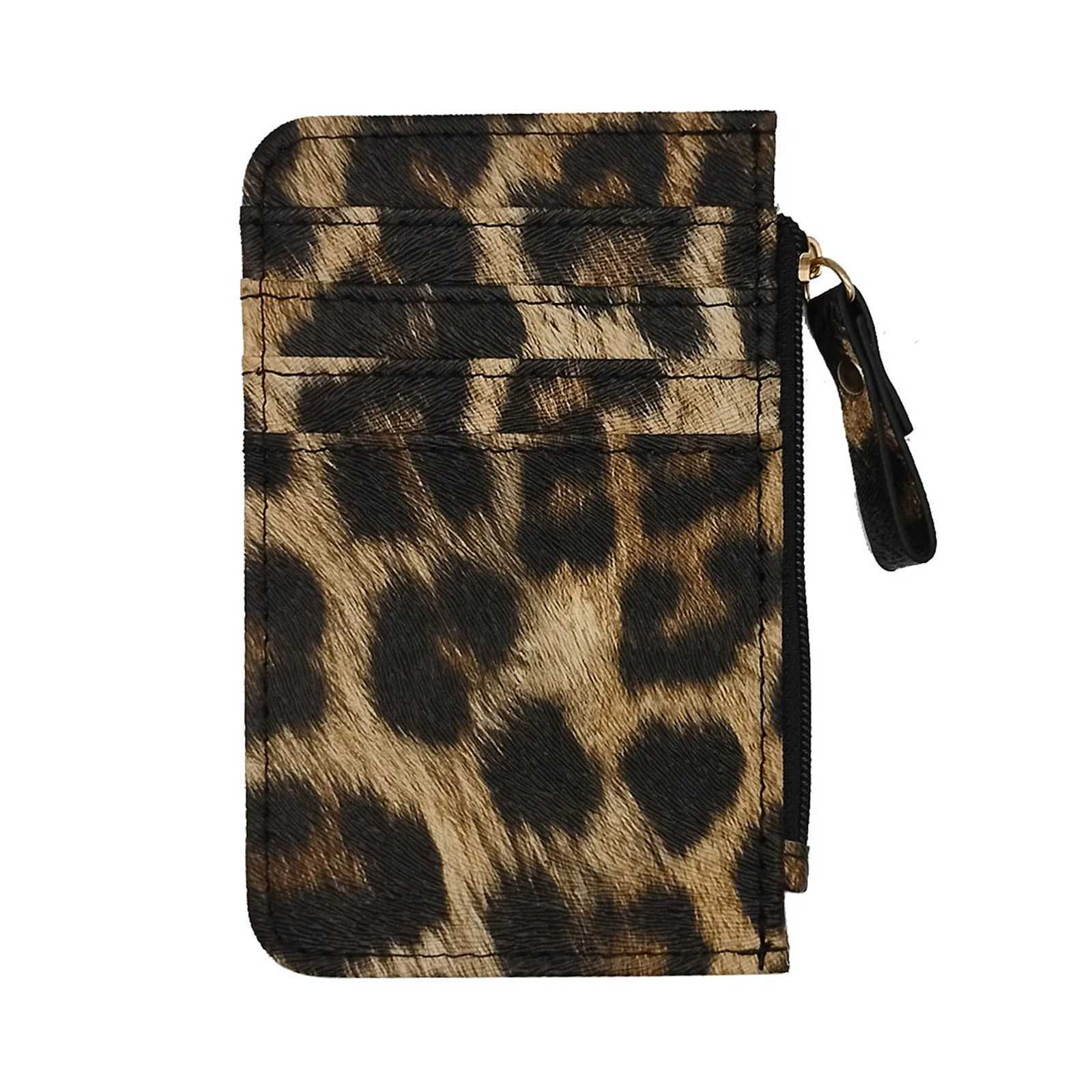 New Leopard Pattern Leather Slim Card Wallet For Women Men Small Zipper Coin Purse Business Holder Bag Nice Gifts Z250621