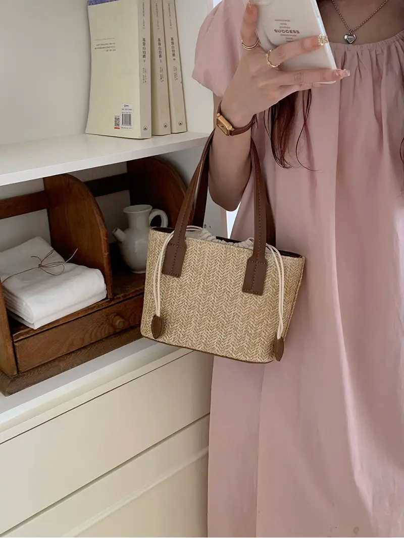 Ins Grass Weaving Small Bag Summer New Casual Vacation Womens Bag Vegetable Basket Handbag Shoulder Crossbody Bag XJ250620