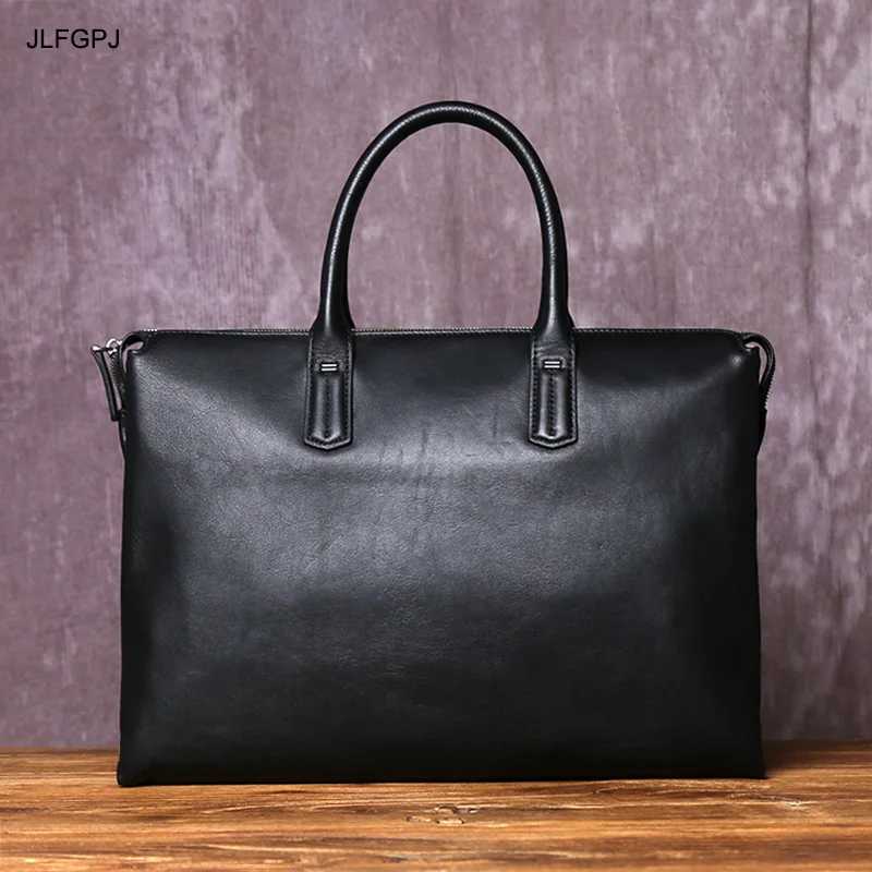 Fashionable Genuine Leather Mens Handbag Simple Horizontal Design Top Layer Cowhide Large Capacity Computer Bag Z250621