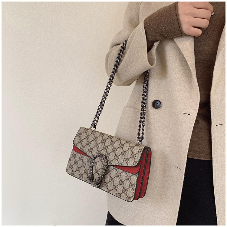 Free Shipping Designer Bag 2025 New Fashion Retro Printed Mini Shoulder Wide Chain Luxury Bag Women's Bag