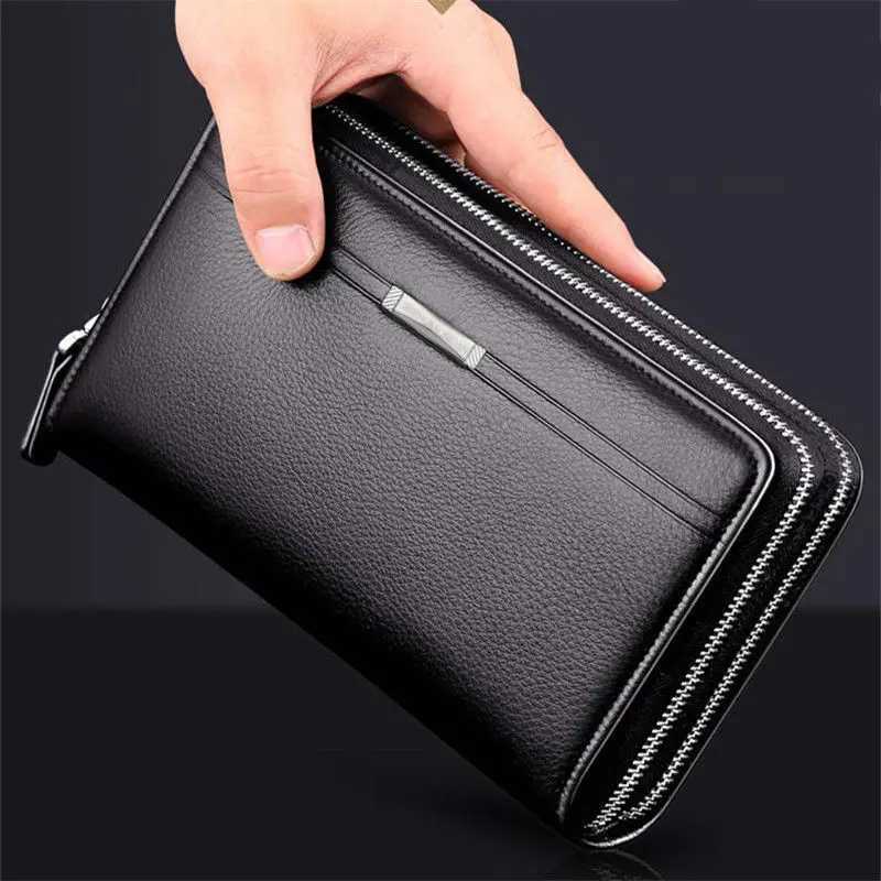 Mens Long PU Leather Clutch Wallet Large Capacity Business Double Zipper Card Holder Cellphone Handbag For Organization Z250621