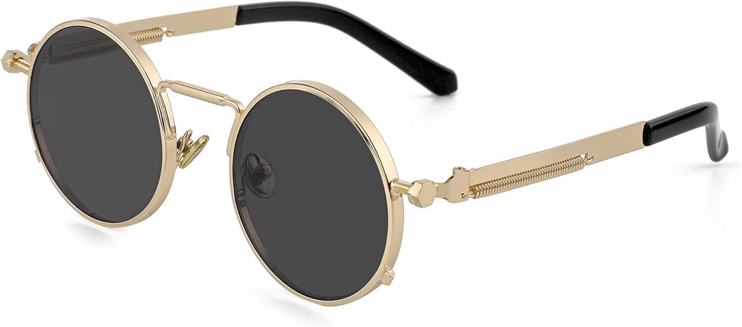 Designer sunglasses Round Steampunk Sunglasses Hippie Circle Glasses Gothic Metal Frame 100% UV Blocking Lens