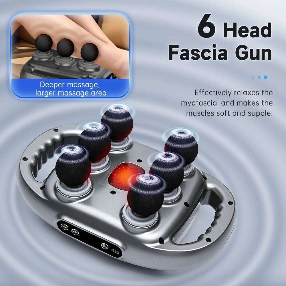 6 Heads Electric Fascia Massager Handheld Muscle Relaxation Professional Vibration Body Neck Massage Gun Relief Pain