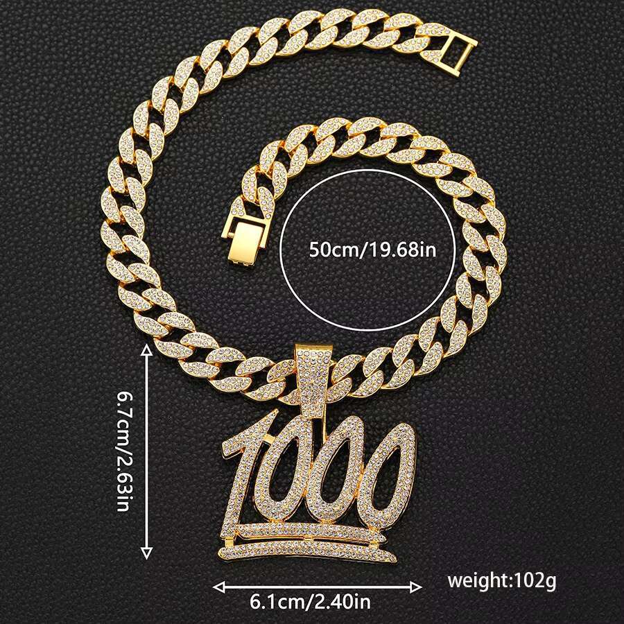 Hot-Selling 1000-Point Full Diamond Pendant Cool Hip-Hop Decoration for Men Cuban Necklace Style European American Alloy