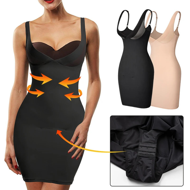 Womens Full Slip Adjustable Spaghetti Strap Camis Mini Dress Deep V Neck Underbust Push Up Breast Underdress Smooth Body Shaper 250617