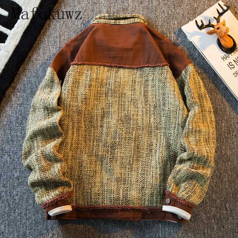 American Style Lapel Patchwork Woven Jackets Couple Retro Handsome Loose Casual Jacket Tops Men Overcoat Male Clothes XJ250621
