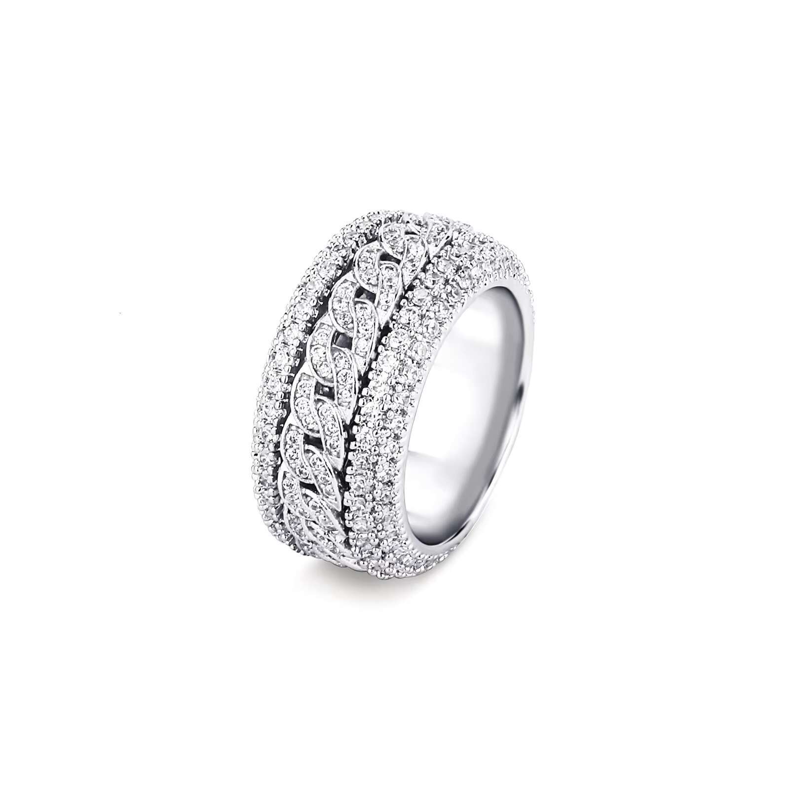 European American Trendy Exquisite Rotating Cuban Ring Full Diamond Copper Inlaid Zircon Wholesale Gold Main Brass