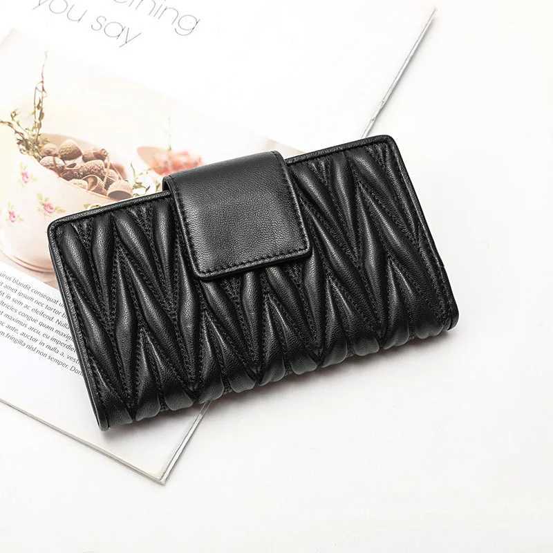 Wrinkled 100% sheepskin Genuine Leather wallet for women long large capacity leather handbag new zipper multifunctional zero wallet Z250621