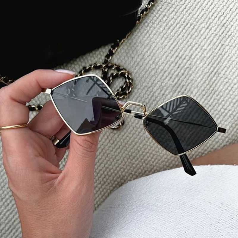 Y2K Womens Rhombus Sunglasses 2024 Small Frame Fashion Brand Cateye Sun Glasses for Ladies Retro Leisure Eyewear Shades Black W250621