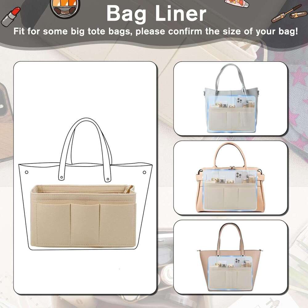 Felt Makeup Organizer Handbag Inner Bag Medium Khaki