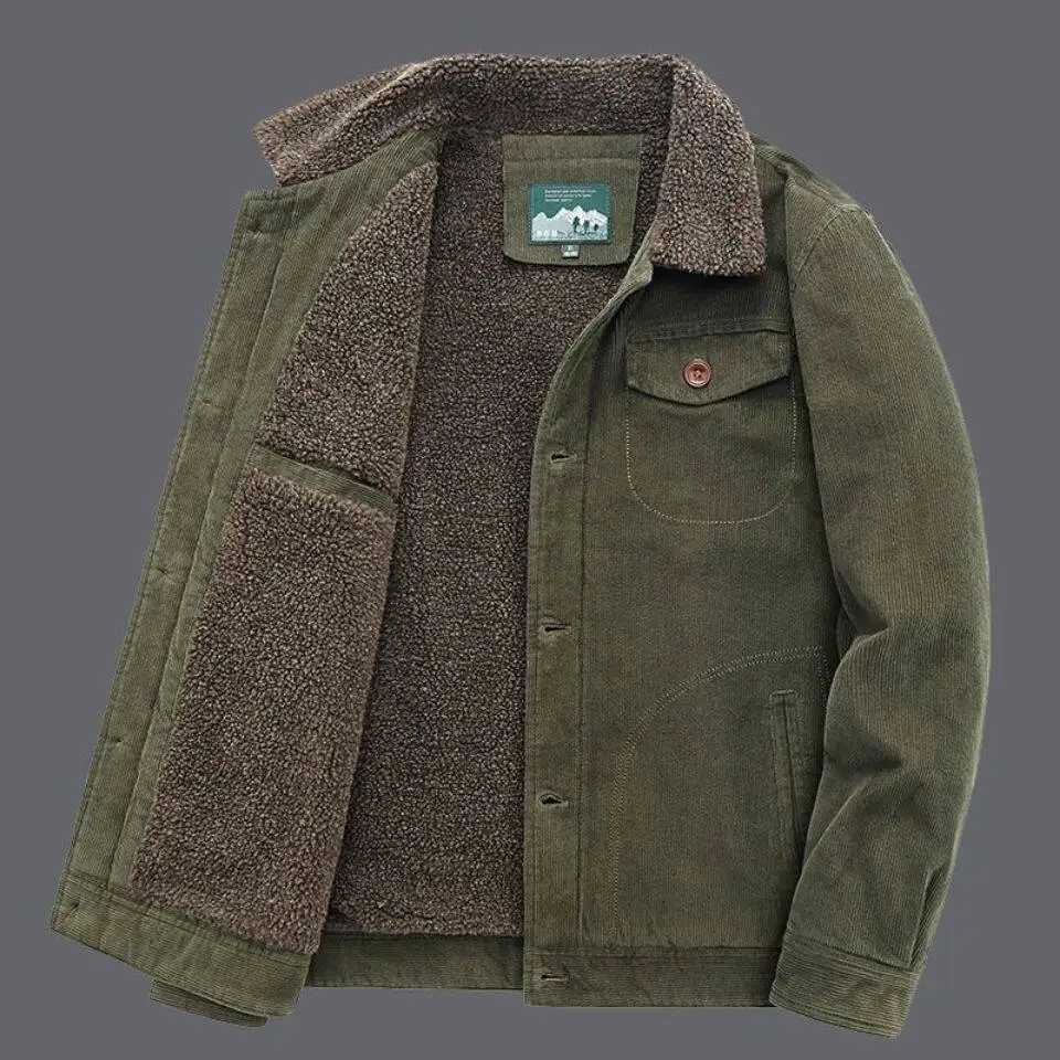Corduroy Jacket Men Winter Thick Warm Parkas Coats Male Casual Multiple pockets Oversized Fleece Jackets Mens Solid Clothing XJ250621