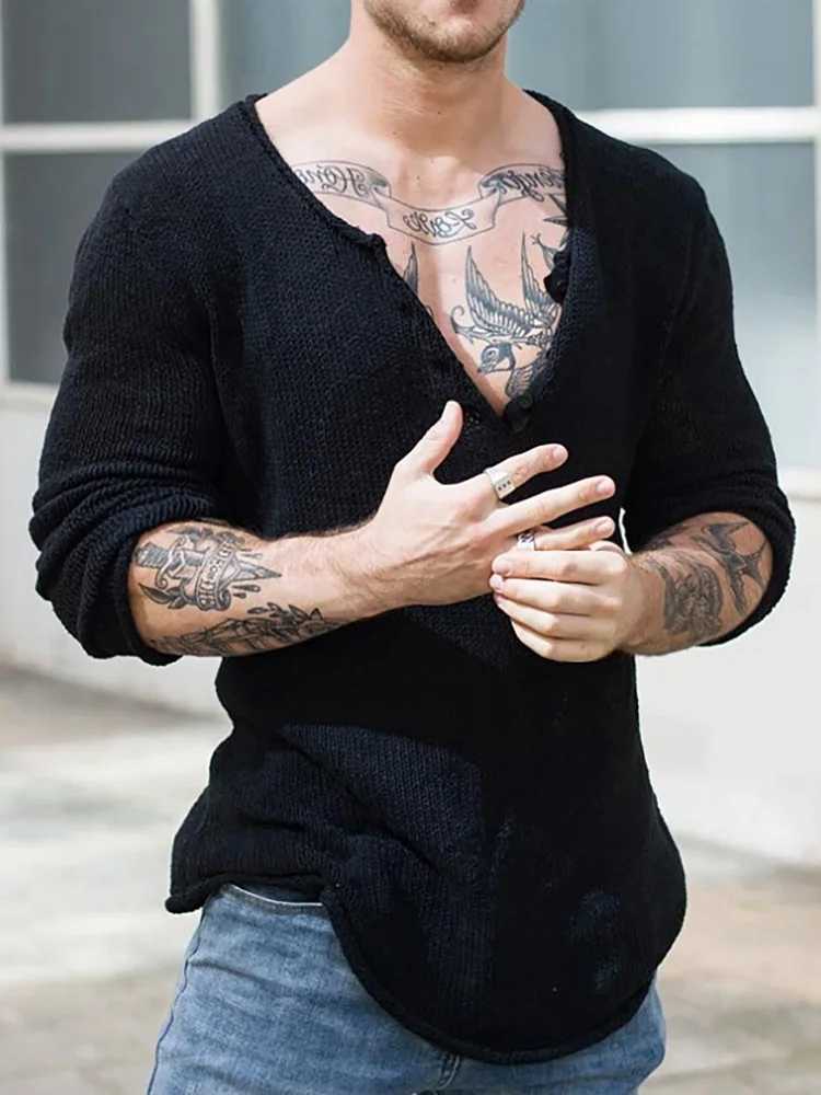 Men V Neck Streetwear Solid Basic Top Casual Loose Male Spring and Autumn Pullovers Simplicity Slim Fit Long Sleeve Thin Sweater Z250621