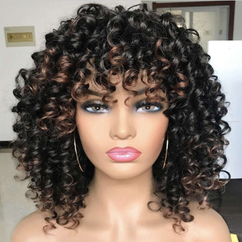 New Style Wig Women's Short With Bangs Small Curly Fluffy Synthetic Hair Cap