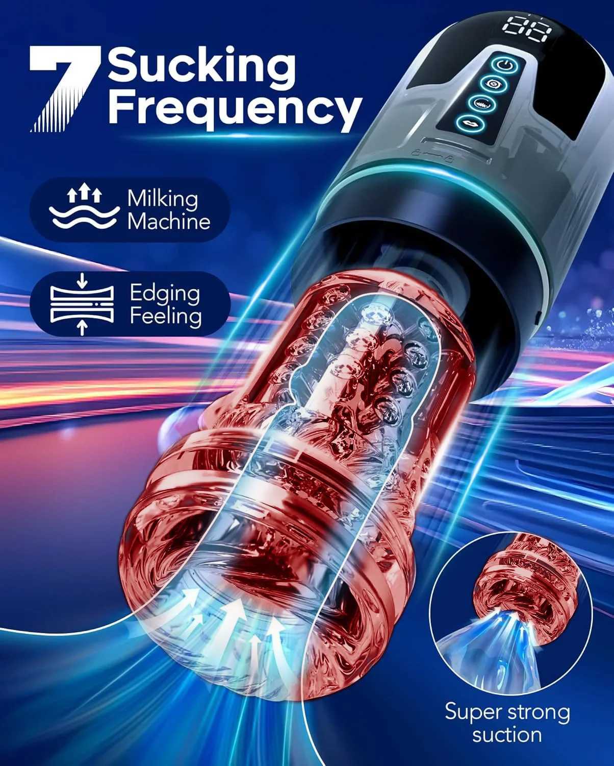 KUSHOR 4in Automatic Male Mastubator LCD Masturbation Cup with 7 Sucking Thrusting Rotating Modes Pocket Pussy Man Sex Toys W250621