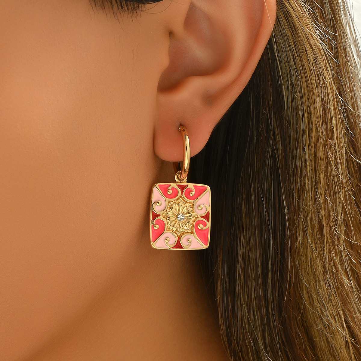 Trendy Corful Oil Drop Design Inlaid Stud Earrings Versatile Women's Clips Ear Jewelry