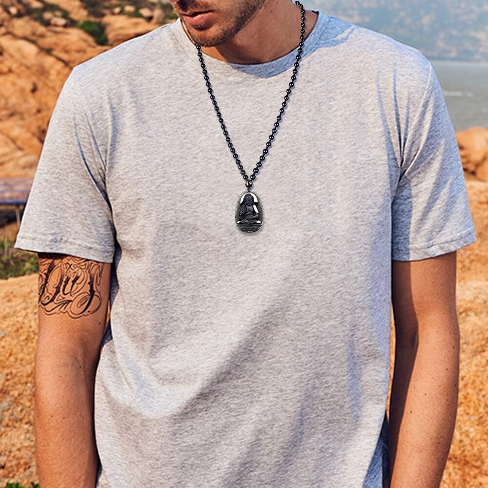 Attract Prosperity Obsidian Necklace Lucky Amulet Protection Pendant with Extended Bead Chain Ward Off Evil Healing Crystal Stone Talisman Necklaces J