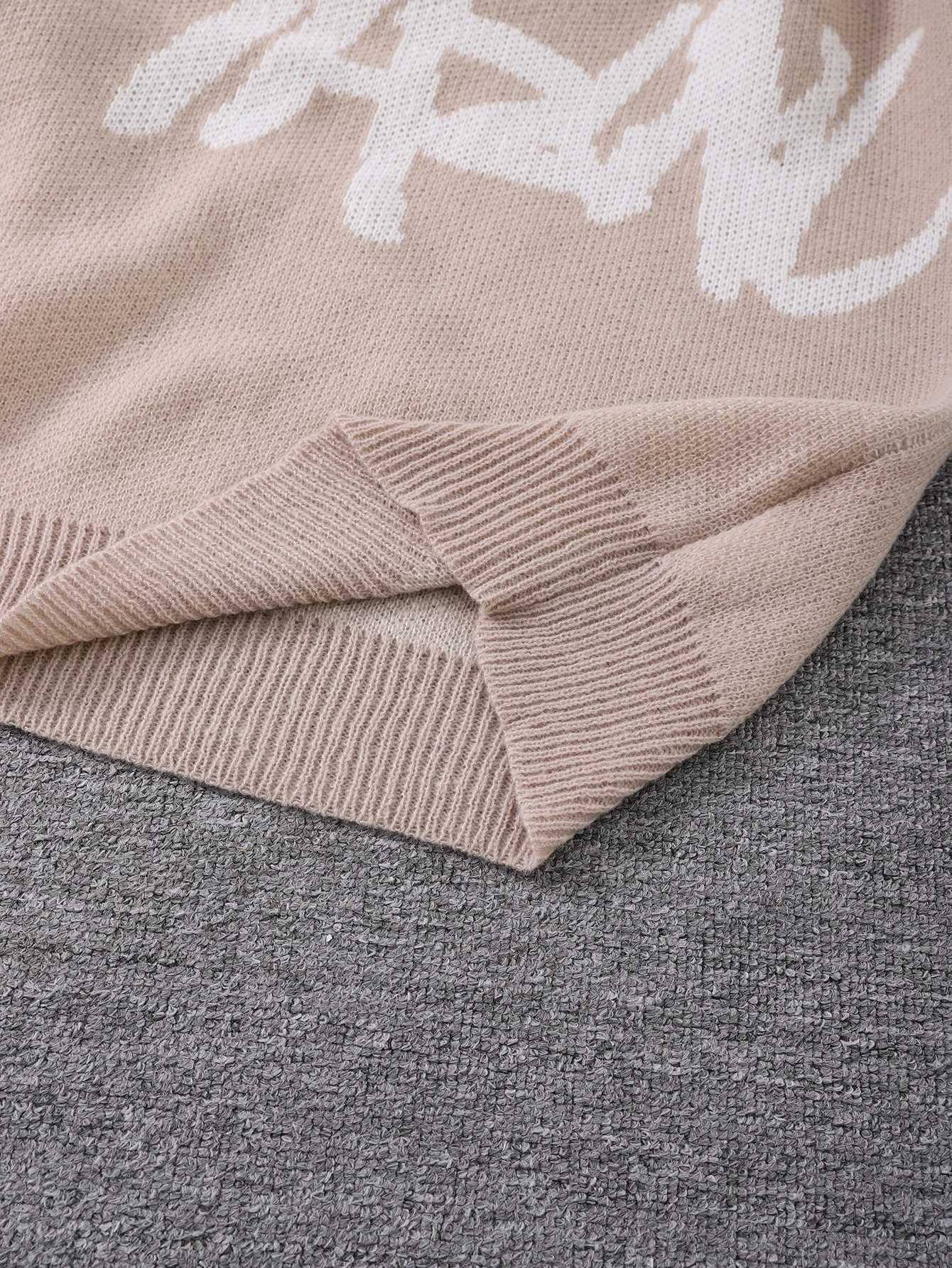 New Popular Spring Autumn Graffiti Jacquard Pattern Pullover Sweater Casual Round Neck Contrast Color Knitted Mens Pullover Z250621