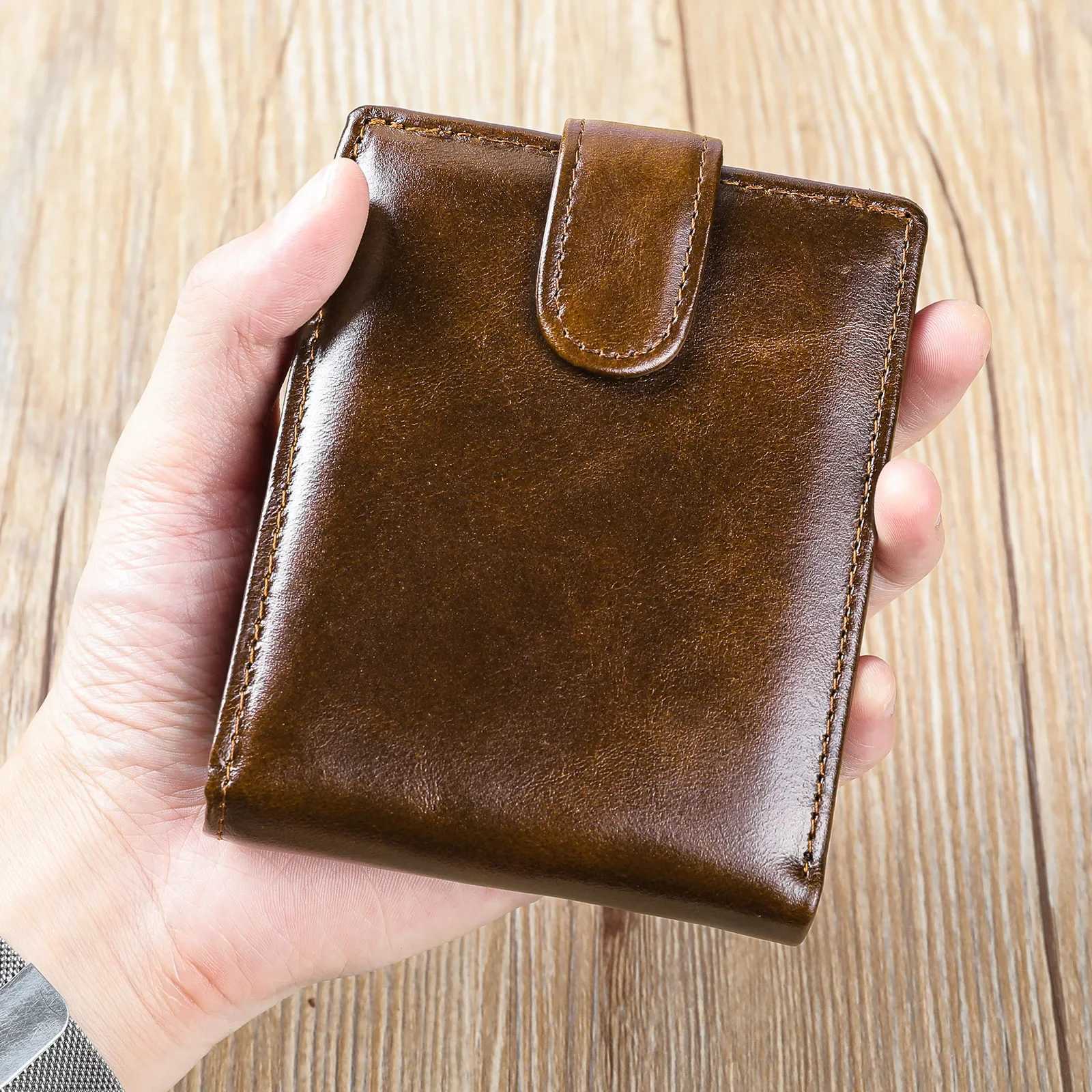 Top Hasp Leather Mens Wallet with Coin Pocket First Layer Cowhide Leather Z250621