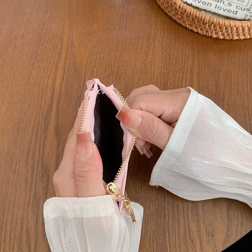PU Leather Mini Wallets Zipper Card Holder Portable Fashion Small Coin Purse With Keychain Thin Business Card Clip For Gift Z250621