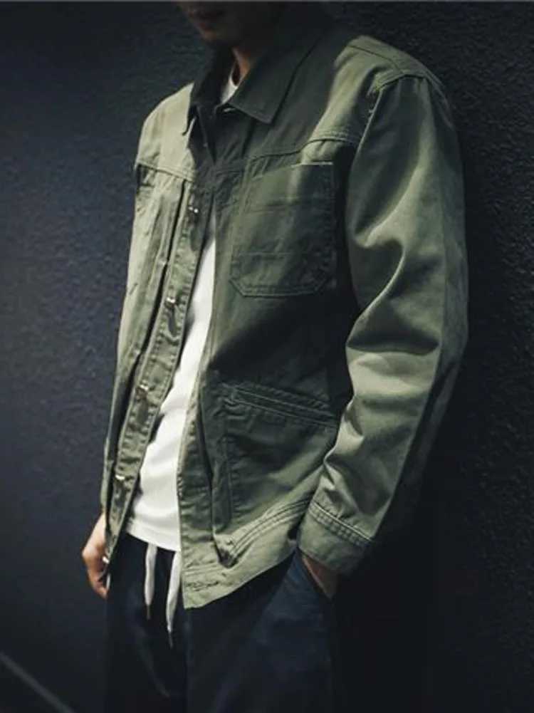 Vintage Cargo Denim Jacket Mens Washed Loose Casual Cotton Long Sleeve Jacket Men Spring Autumn Shirt Coat XJ250621