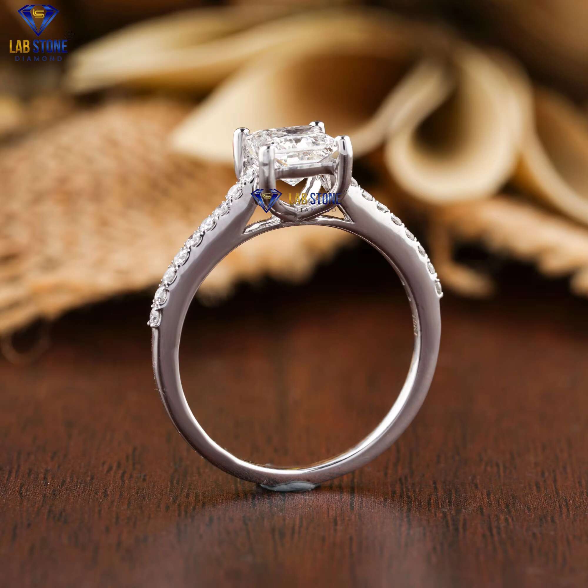 1.21 TDW Princess Round Brilliant Cut Diamond Ring 18k White Gold |Pave Setting |Cvd/Hpht Diamond Lab Stone
