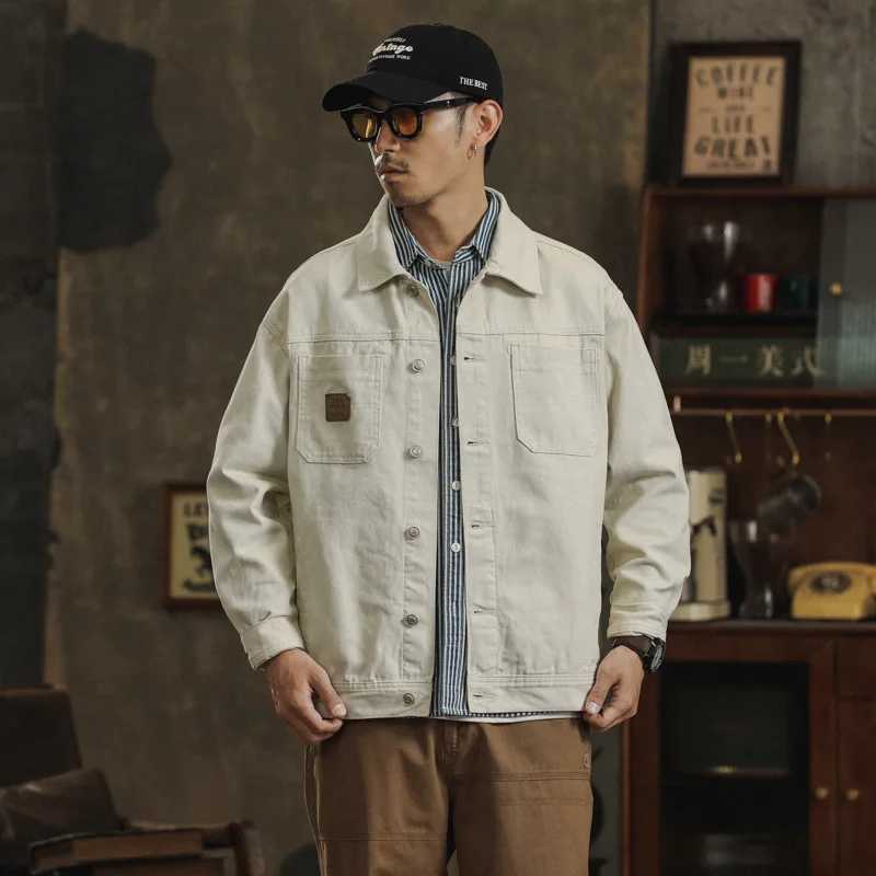 Mens Cotton Lapel Coat Vintage Style Stylish Cargo Jacket Upscale Casual Denim Jacket Spring 2025 XJ250621