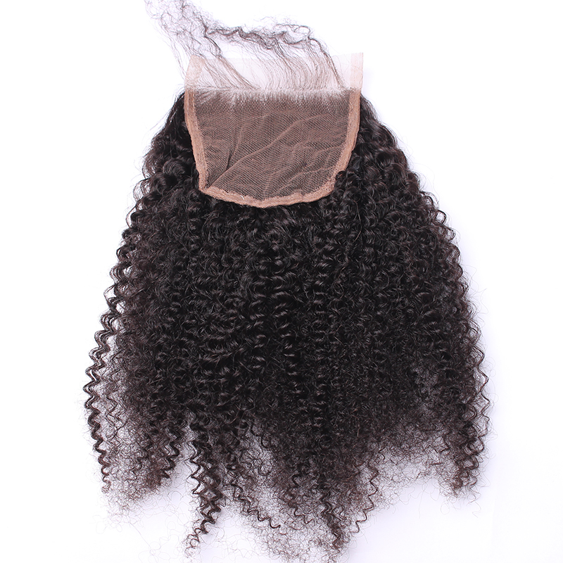 Afro Kinky Curly Hair 3 Bundles with 4x4 Lace Closure Free Part Double Weft Human Hair Extensions Dyeable Human Hair Weaves