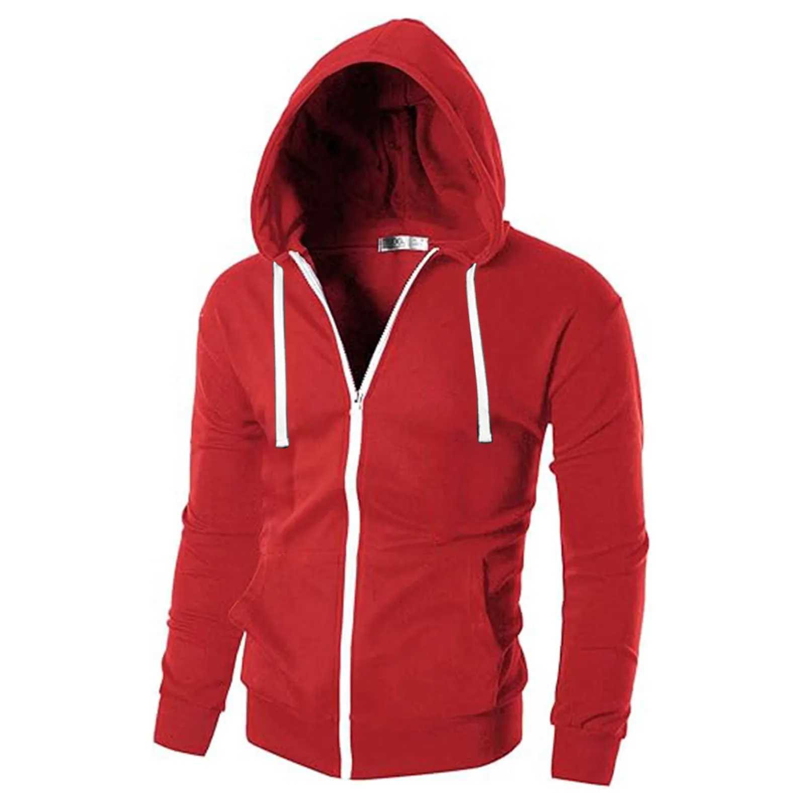 Full Zip Fashion Hooded Jacket For Men Casual Autumn And Winter Long Sleeved Solid Color Drawstring Lightweight Coats Loose FitXJ250621