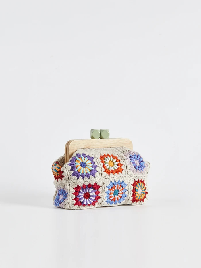 Crochet clutch granny square Gran handbag women clasp purse woven Jacquard bag 250617