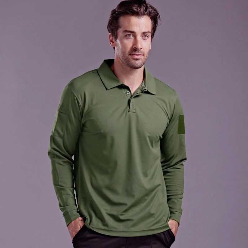 Mens Tactical Long Sleeve Polo Shirt Quick Dry Elastic Breathable T-Shirt for Hiking Camping Spring Pullover Outdoor Clothing XJ250621