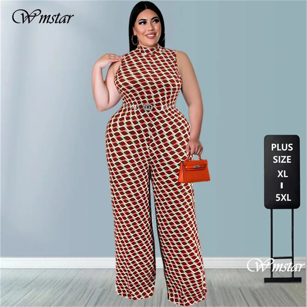 Wmstar Plus Size Women Jumpsuit Summer Clothes Plaid Print with Belt Urban Leisure Shirts Bodysuit Wholesale Drop 250613