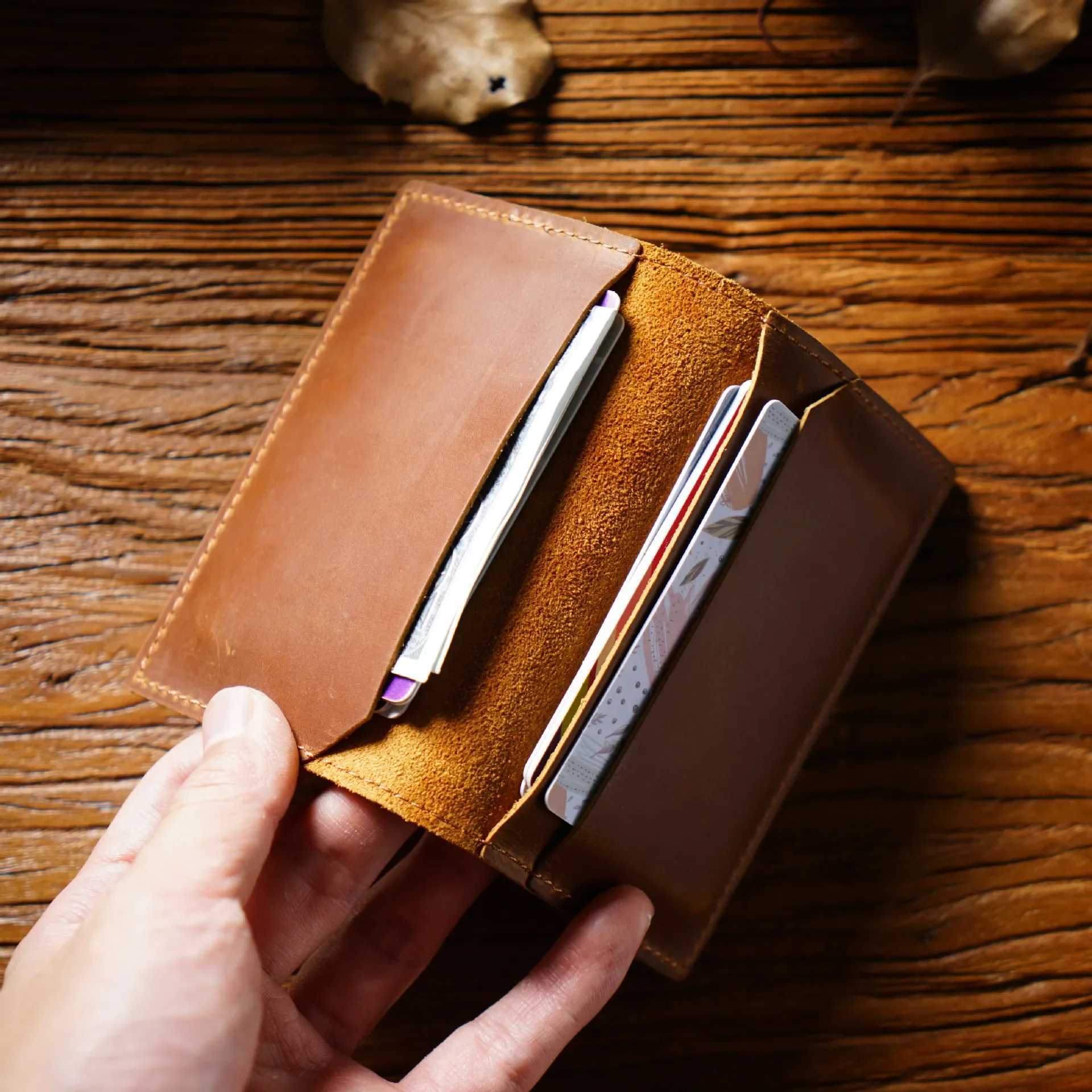 Genuine Leather Credit ID Card Holder Name Card Holder Vintage Design Crazy Horse Leather Business Mini Slim Wallet Z250621
