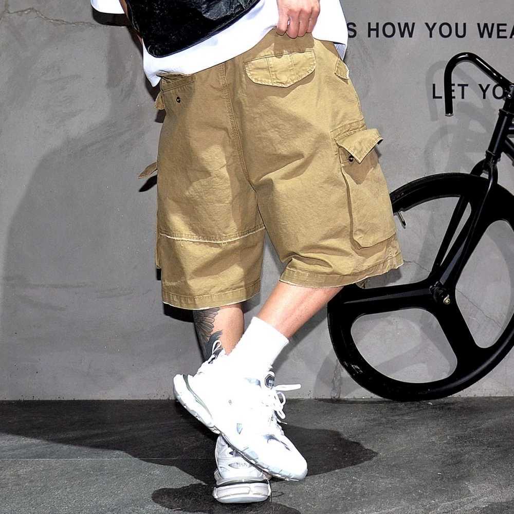 Mens American Vintage Cargo Shorts Khaki Heavyweight Cotton Large Pockets Straight Leg 5-Inch Summer Casual Trendy Loose Fit W250621