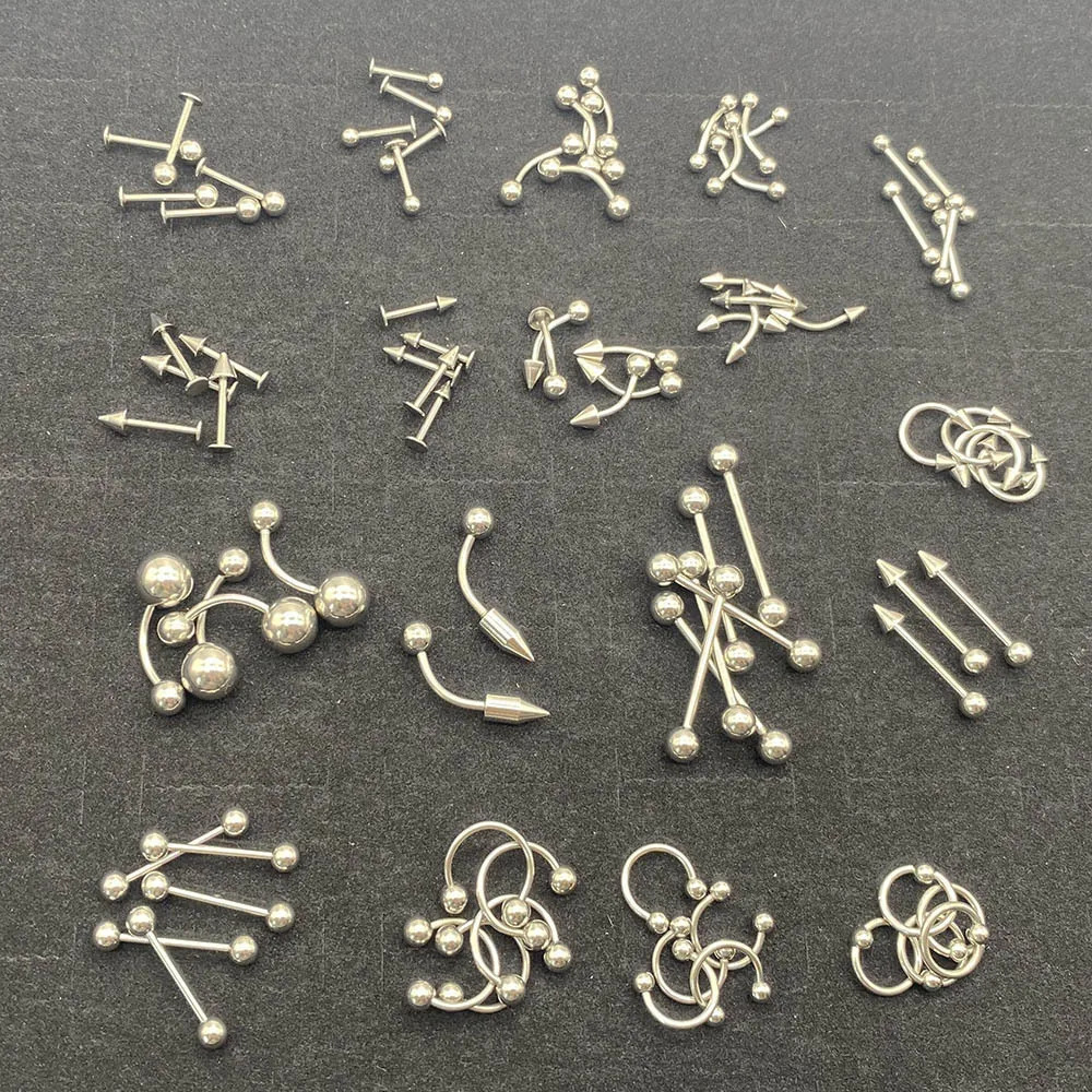 12/60/85 Mixed Body Piercing Jewelry Stainless Steel Nose Ring Tongue Nails Navel Eyebrow Nails Lip Piercing Jewelry 250617