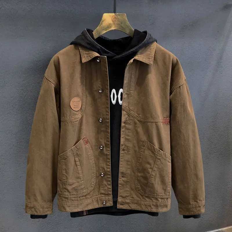 Fashion High-end Casual Single Breasted Turn-down Collar Jacket Spring Autumn Versatile Vintage Workwear Hunting Jacket for Men XJ250621