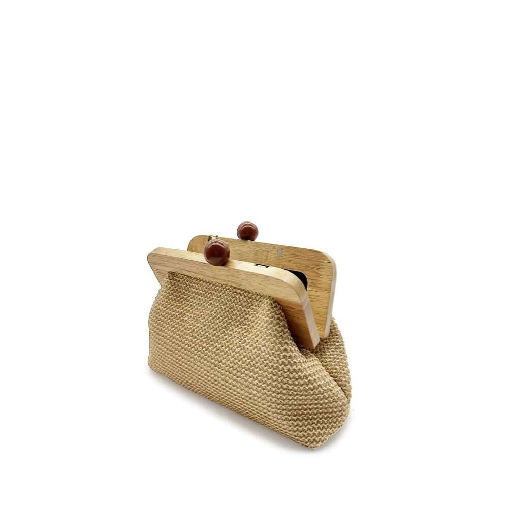 Fashion Wooden Clip Shell Clutch For Women Straw Chains Shoulder Crossbody Bags Casual Summer Beach Bag Elegant Party Purse