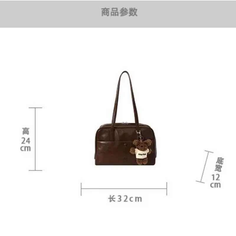 Large Capacity PU Leather Bag Retro Trend Boston Handbag Womens Shoulder Bag Lady Tote Daily Collocation Bag Everyday Bag XJ250620