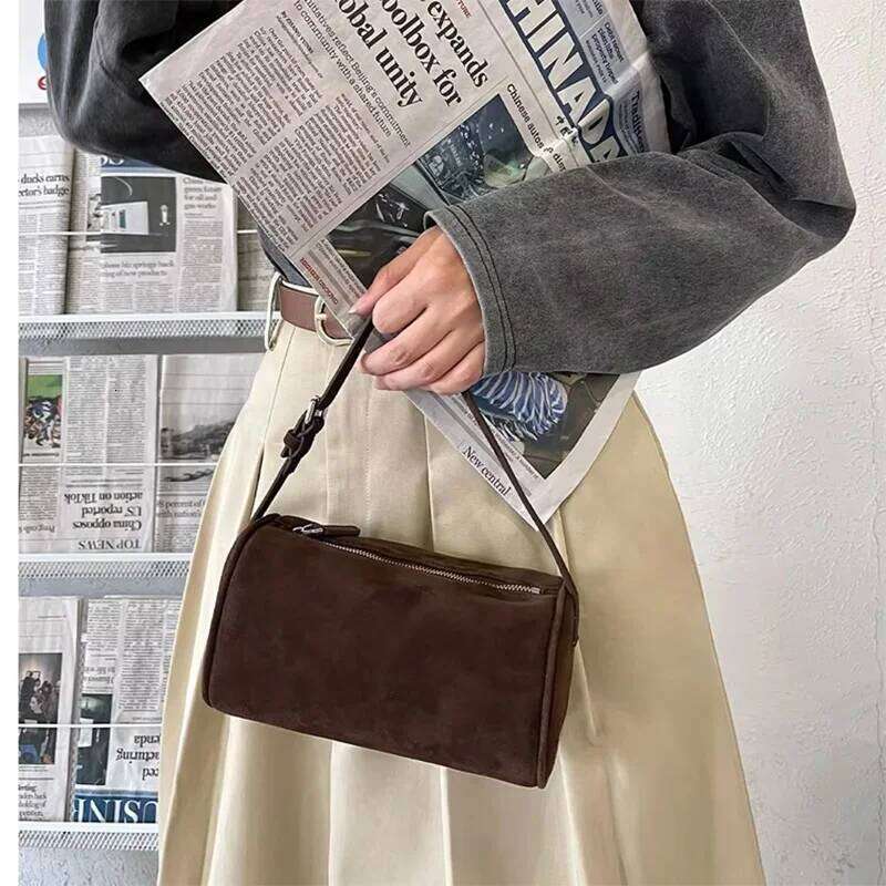 Donna-In First Layer Cowhide Mini Suede Handbag Real Leather Square Pen Container Bag For Women