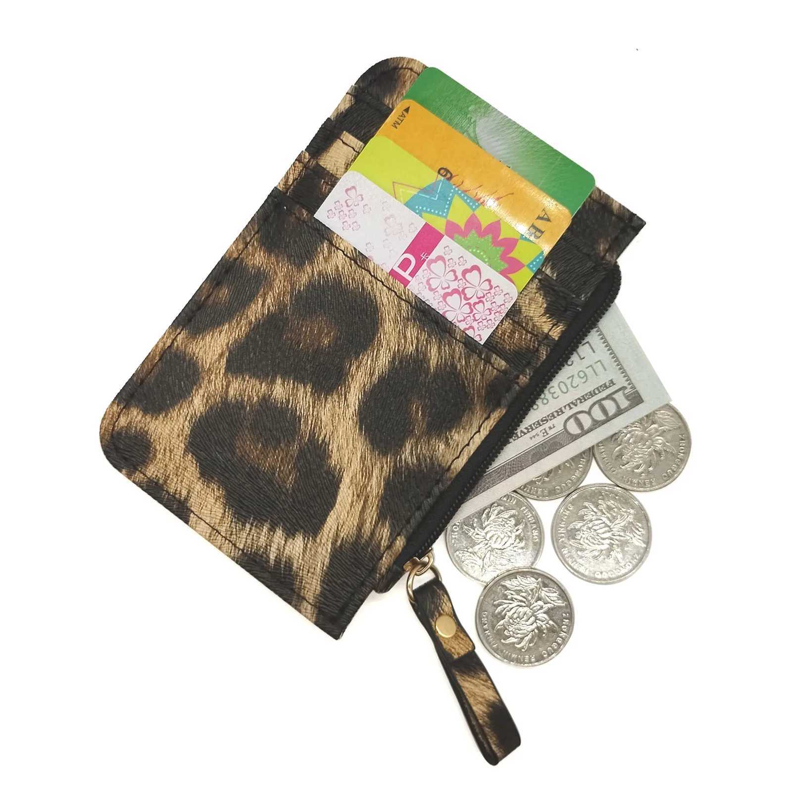 New Leopard Pattern Leather Slim Card Wallet For Women Men Small Zipper Coin Purse Business Holder Bag Nice Gifts Z250621