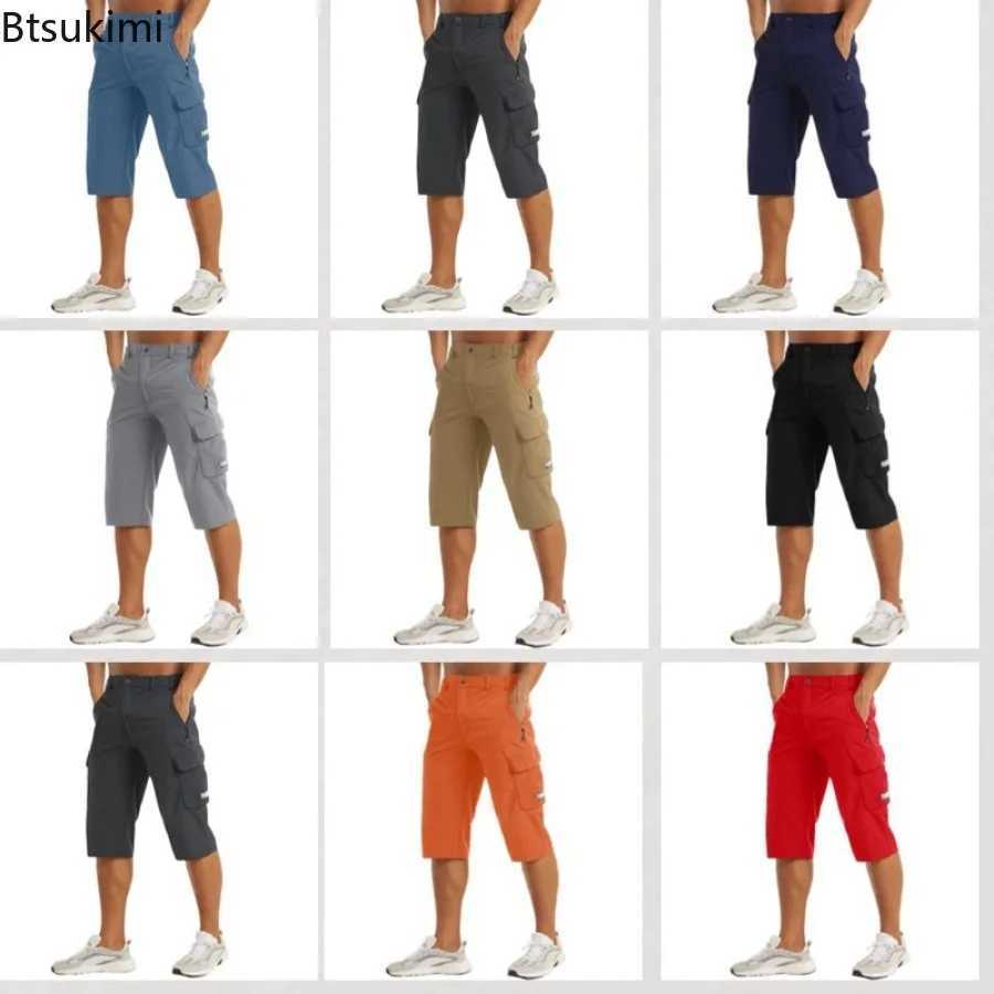 2025 New Summer Quick Dry 3/4 Capri Pants Mens Casual Multi-Pockets Lightweight Shorts Outdoor Hiking Cargo Nylon Pants Workout W250621