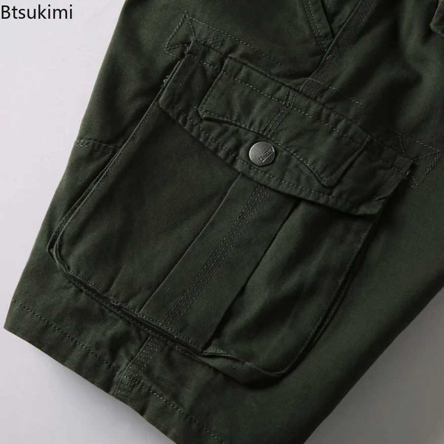 2025 Summer Mens Multi Pockets Cargo Shorts Comfortable 100% Cotton Straight Five Split Pants Male Outdoor Casual Sports Shorts W250621