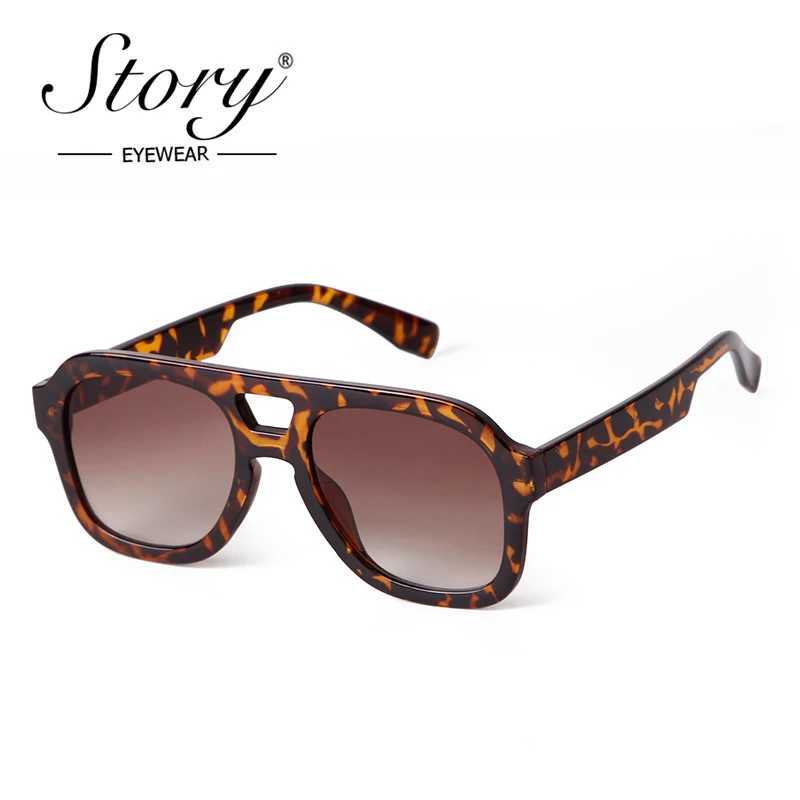 Vintage Tortoiseshell Blue Square Sunglasses Women Men Fashion Double Bridge Orange Lens Pilot Sun Glasses UV Protection Women S3573 W250621