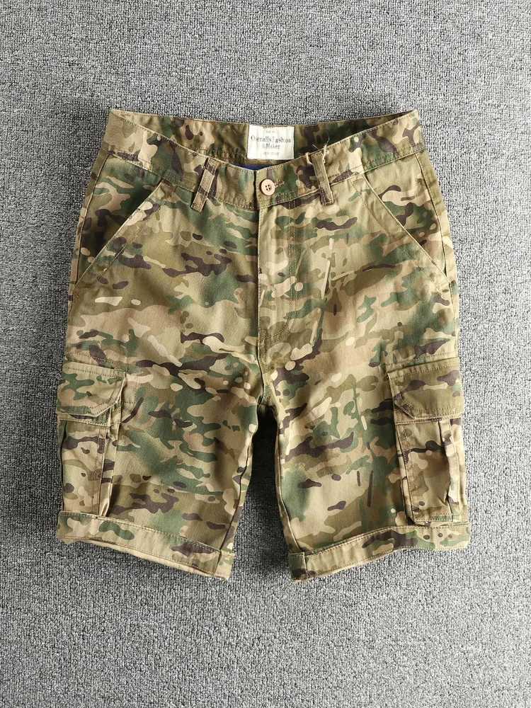 2025 Summer New American Retro Woven Khaki Camouflage Cargo Shorts Mens Fashion 00% Cotton Washed Old Casual 5-point Pants W250621