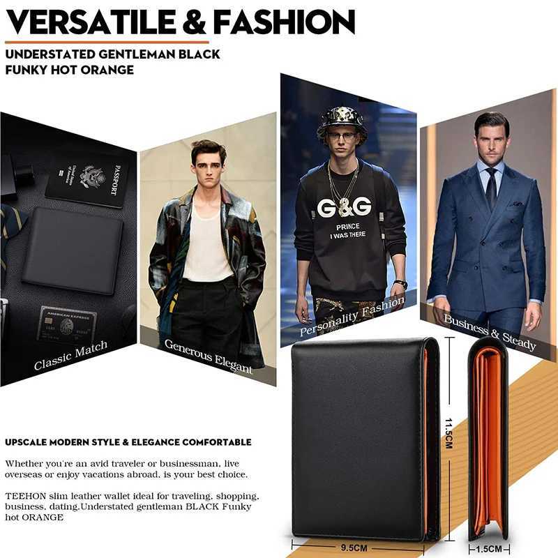 Wallets Mens Slim RFID Blocking Genuine Leather with Coin Pocket 2 Banknote Compartments 10 Holders Wallet for Men Z250621