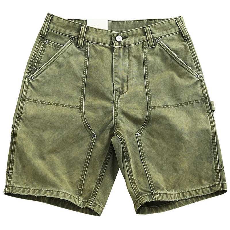 Distressed Heavyweight Washed Logger Workwear Shorts for Men 00% Cotton Retro Casual Trendy Brand Summer Mid-Length Cargo Pants W250621