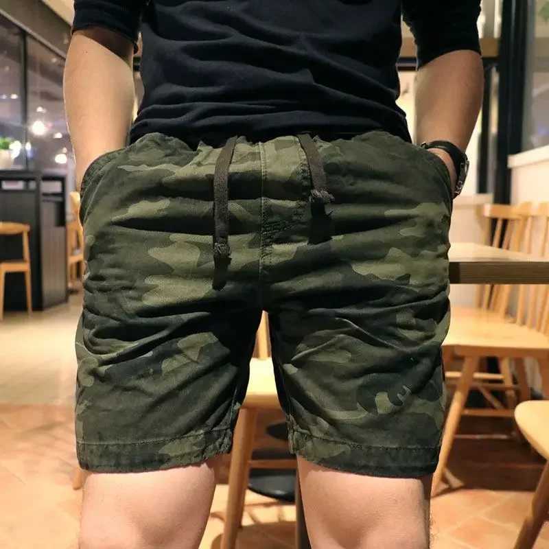 Bermuda Short Pants for Men Black Mens Cargo Shorts Camo with Draw String Camouflage Cotton Luxury Front Pocket Elastic Waist W250621