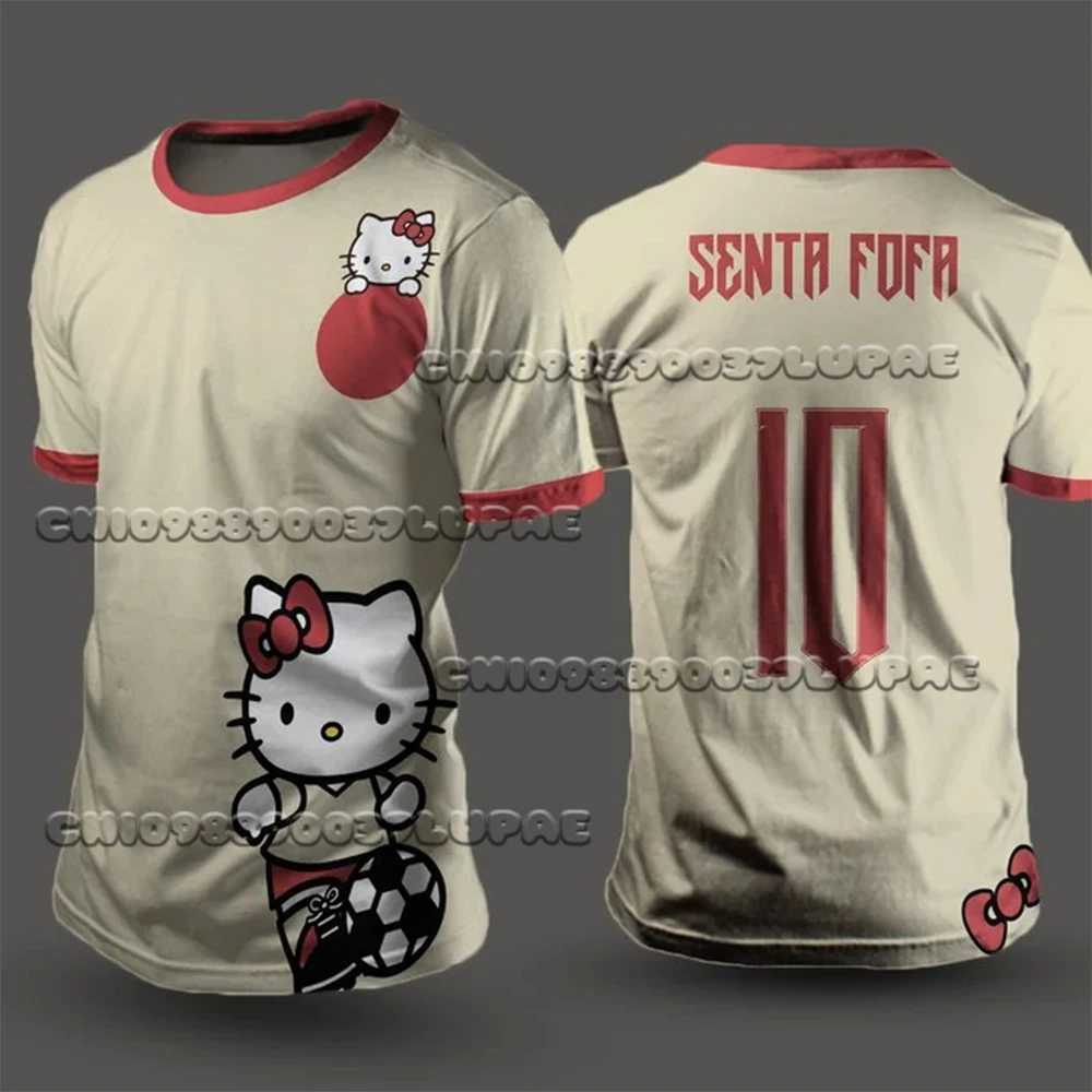 Sanrio 2025 Miniso Sanrio Cartoon New Childrens And Adult Sports Shirt Hello Kitty Breathable Quick Drying Men Women Fashion T-Shirtw250621