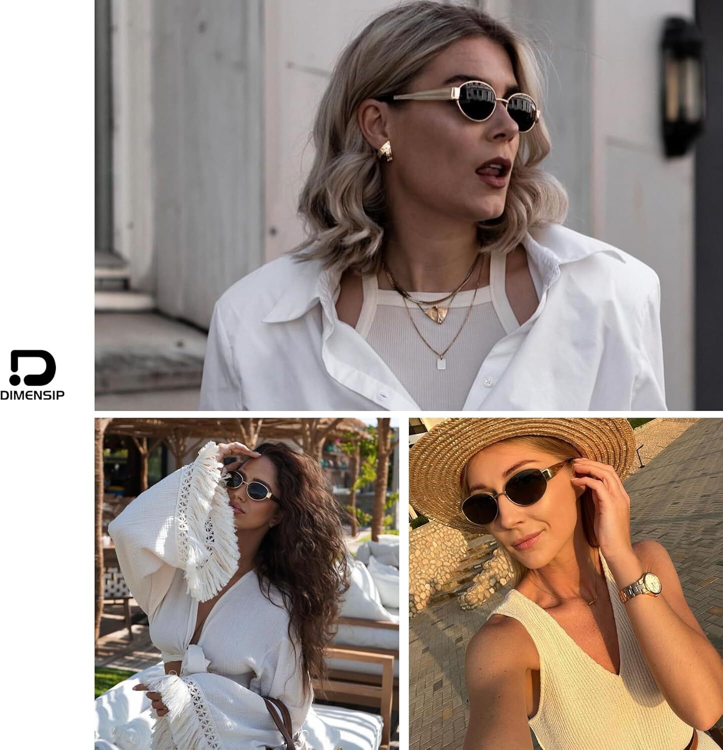 Designer sunglasses Retro Oval Sunglasses for Women Men - Trendy Gold Sun Glasses - Fashion Metal Frame Shades