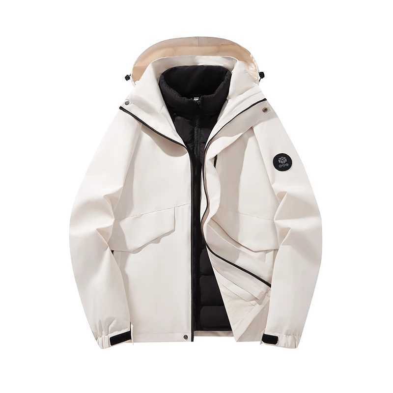 3-in-1 Warm Fashion Casual Rain Jacket Autumn Winter Men Women Outdoor Waterproof Windproof Hood Outerwear Long Sleeve Coat Tops XJ250621